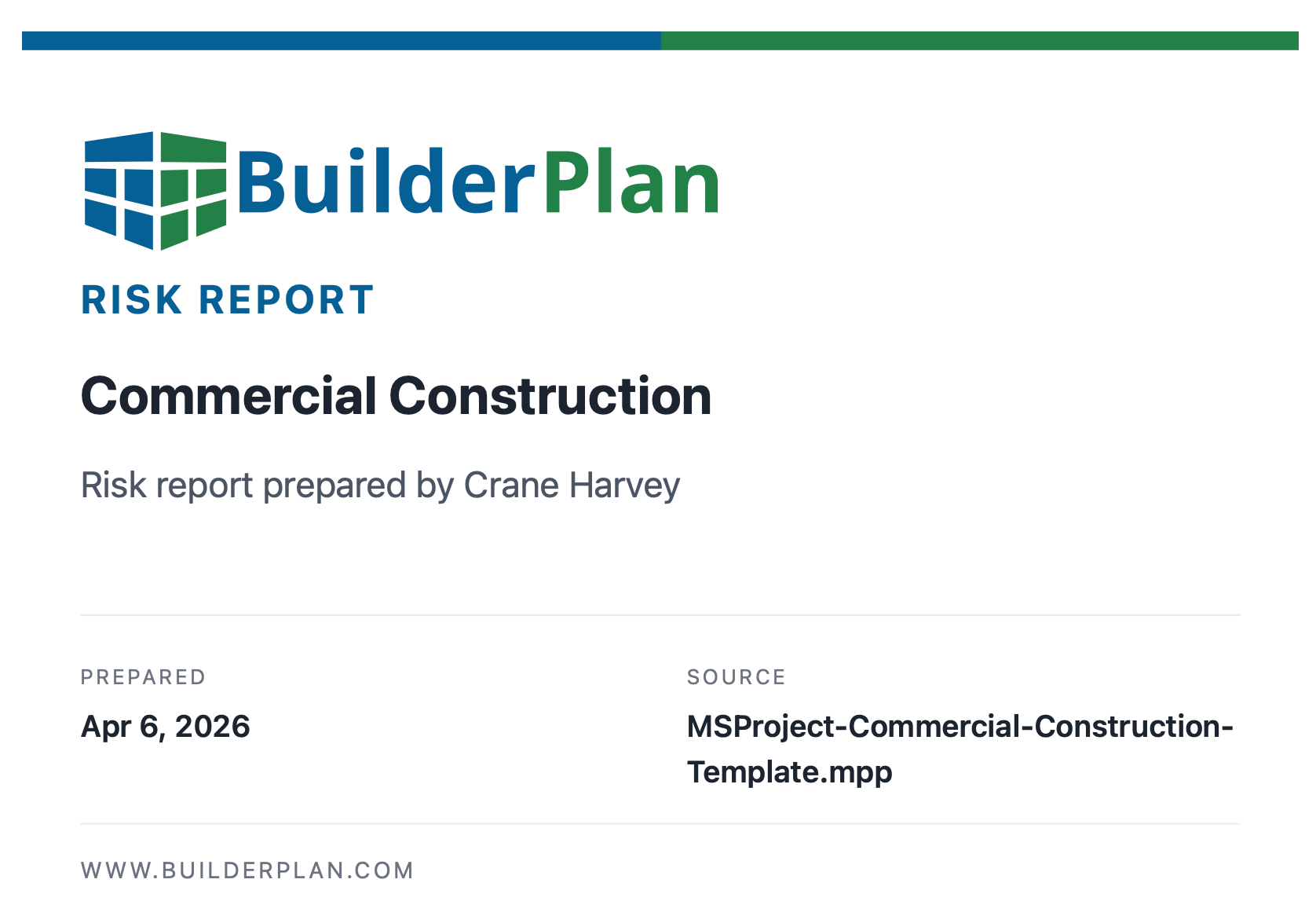 BuilderPlan Risk Report cover page preview